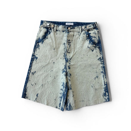 Blue Cracked Denim Shorts