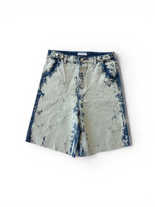 Blue Cracked Denim Shorts